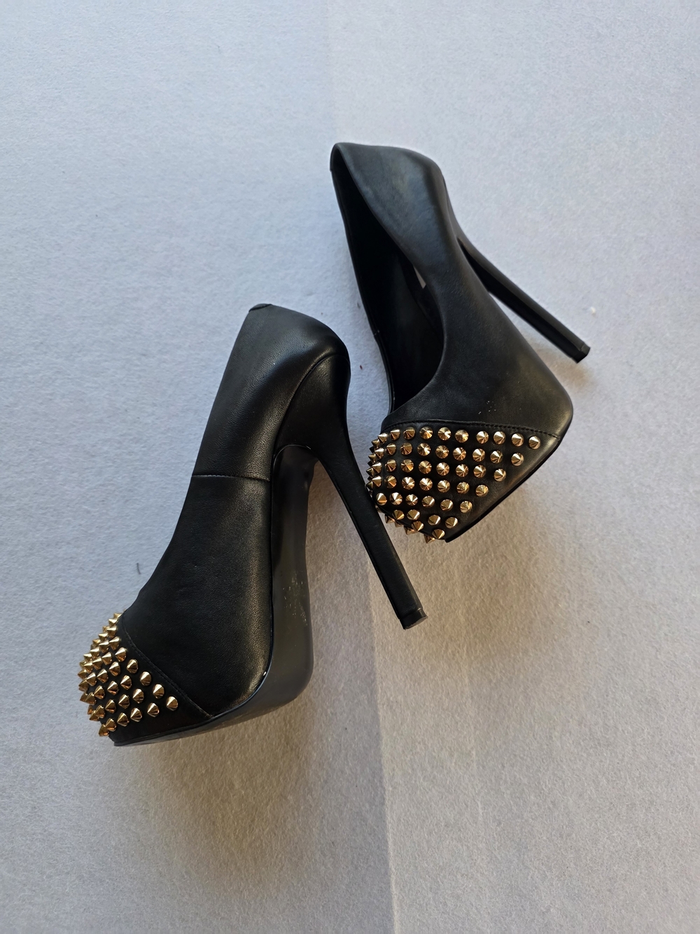 Goth Glam Steve Madden Black Heels with Gold Studded Toes